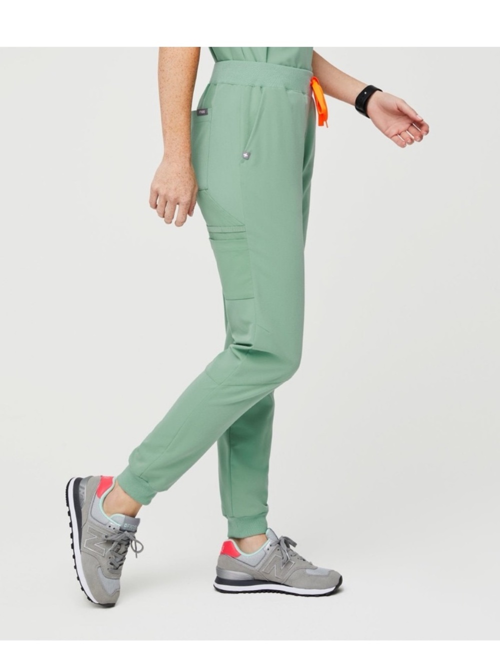 Figs Women’s Zamora Jogger Pants in Sage Green with Neon Orange Drawcord